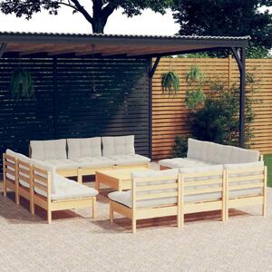 Maison Exclusive - 13-dielny záhradný set s krémovými vankúšmi borovicové drevo