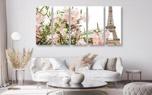 5-dielny obraz Eiffelova veža a ružové kvety - 100x50