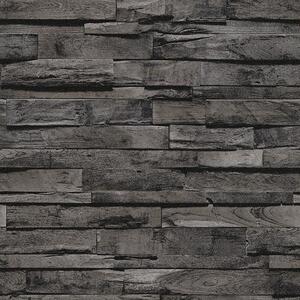 Vliesové tapety na stenu Imitations 2 10181-15, rozmer 10,05 m x 0,53 m, 3D drevo čiernohnedé, Erismann