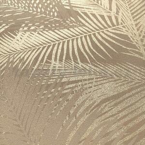 Vliesové tapety na stenu Eden J98207, palmové listy hnedo-strieborné s metalickým odleskom, rozmer 10,05 m x 0,53 m, UGEPA