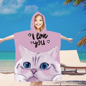 Detské pončo CAT LOVE ružové 60x120 cm