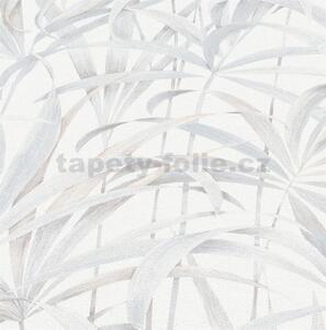 Vliesové tapety na stenu Code Nature 10213-14, rozmer 10,05 m x 0,53 m, listy svetlo sivo-béžové na bielom podklade, Erismann