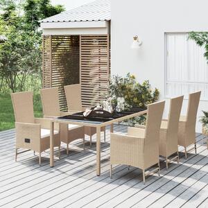 Maison Exclusive – 7-dielna záhradná jedálenská súprava s vankúšmi, béžová, polyratan