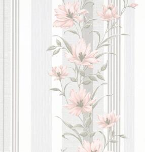 Vliesové tapety na stenu Finesse 10228-05, rozmer 10,05 m x 0,53 m, kvety ružové so sivými pruhmi, Erismann