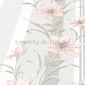 Vliesové tapety na stenu Finesse 10228-05, rozmer 10,05 m x 0,53 m, kvety ružové so sivými pruhmi, Erismann
