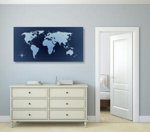 Obraz mapa sveta v odtieňoch modrej - 100x50