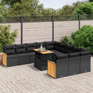Maison Exclusive - 11-dielna záhradná sedacia súprava vankúše polyratan čierna