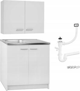 Stamar | Súprava kuchynského nábytku - Stojatá skrinka 80 cm + nástenná skrinka 80 cm - Biela - Minimalistický dizajn - Vrátane drezu