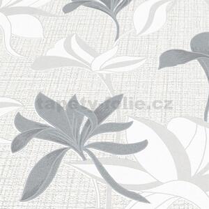 Vliesové tapety na stenu Luna2 10241-10, rozmer 10,05 m x 0,53 m, kvety strieborno-biele na textilnom podklade so striebornou niťou, Erismann
