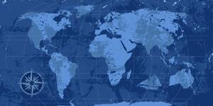 Obraz rustikálna mapa sveta v modrej farbe - 100x50