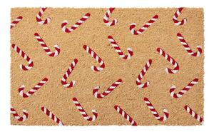 Hnědá kokosová rohožka s cukrovými otvormi Candy Cane Christmas - 75*45*1 cm - Clayre & Eef