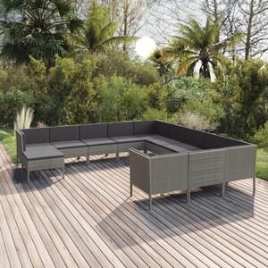 Maison Exclusive – 12-dielna záhradná súprava s vankúšmi, poly ratan, sivá