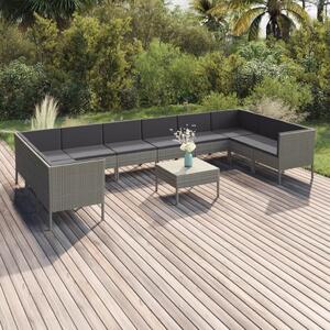 Maison Exclusive – 11-dielna záhradná súprava s vankúšmi, poly ratan, sivá
