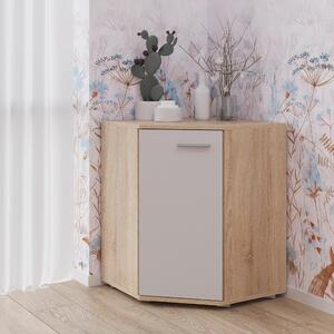 Komoda FAUSKE – priestranná – hranatá – dub Sonoma – biela – šírka 58 cm, výška 74 cm, hĺbka 58 cm