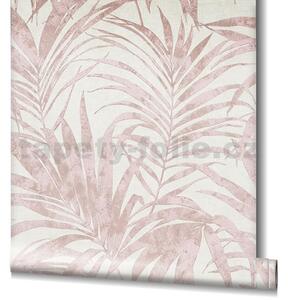 Vliesové tapety na stenu Neu 82274, rozmer 10,05 m x 0,53 m, listy palmy ružové na krémovom podklade, NOVAMUR 6803-70