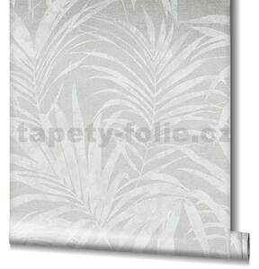 Vliesové tapety na stenu Neu 82271, rozmer 10,05 m x 0,53 m, listy palmy bielo-sivé metalické na sivom podklade, NOVAMUR 6803-40