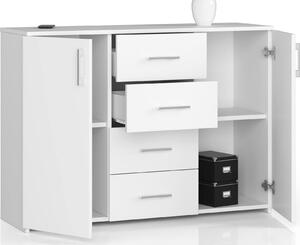 Komoda so 4 zásuvkami a 2 dvierkami, 110x80x35, obývacia izba, biela