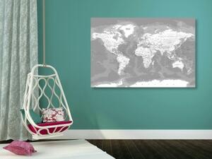 Obraz štýlová čiernobiela mapa sveta - 120x80