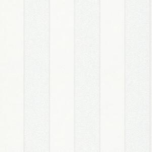 Vliesové tapety na stenu Neu 82303, rozmer 10,05 m x 0,53 m, biele pruhy s bielymi metalickými prúžkami, NOVAMUR 6810-10