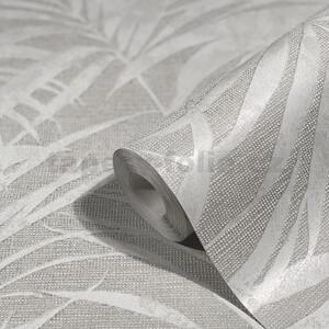 Vliesové tapety na stenu Neu 82271, rozmer 10,05 m x 0,53 m, listy palmy bielo-sivé metalické na sivom podklade, NOVAMUR 6803-40