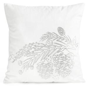 Dekorstudio Vianočná zamatová obliečka na vankúš s vetvičkou a šiškami 45x45cm - biela