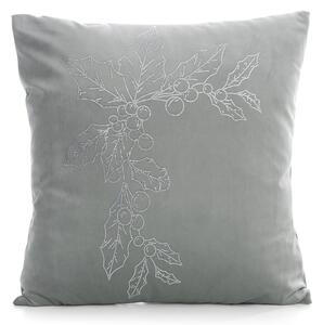 Dekorstudio Vianočná zamatová obliečka na vankúš s vetvičkou 45x45cm - strieborná