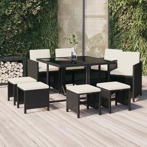 Maison Exclusive – 9-dielna záhradná jedálenská súprava s vankúšmi Poly Rattan Black