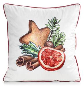 Dekorstudio Vianočná zamatová obliečka na vankúš s perníkom a pomarančom 45x45cm - biela