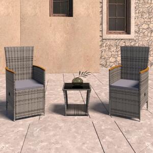 Maison Exclusive – 3-dielna záhradná súprava s vankúšmi Poly Rattan Grey