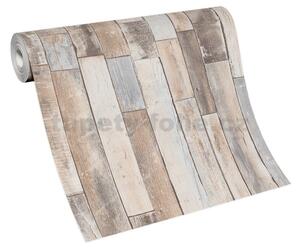 Vliesové tapety na stenu IMITATIONS 2 10236-02, rozmer 10,05 m x 0,53 m, ukladané drevo hnedé s patinou, Erismann