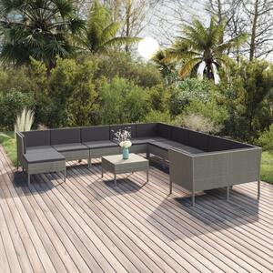 Maison Exclusive – 12-dielna záhradná súprava s vankúšmi, poly ratan, sivá