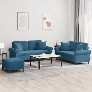 Maison Exclusive – 3-dielna sedacia súprava s vankúšmi, modrý zamat