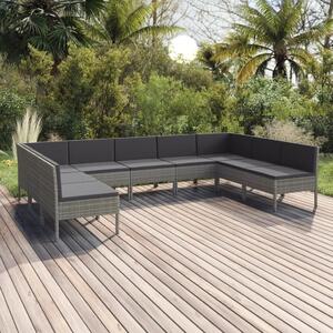 Maison Exclusive – 9-dielna záhradná súprava s vankúšmi, polyrotang, sivá
