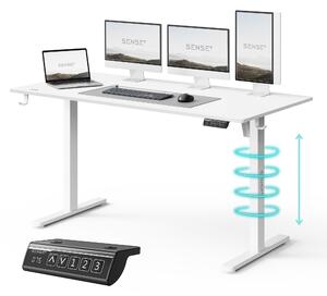 SENSE7 NOJO LIGHT Elektricky výškovo nastaviteľný stôl 140 x 70 cm Biely herný stôl Počítačový stôl Stojací stôl Pamäťový PC pracovný stôl