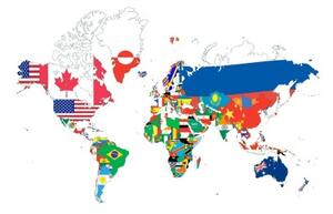 Obraz mapa sveta s vlajkami s bielym pozadím - 60x40