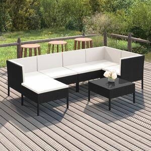 Maison Exclusive – 7-dielna záhradná súprava s vankúšmi z polyrotangu v čiernej farbe