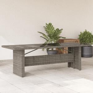 Maison Exclusive - Záhradný stôl so sklenenou doskou, sivý, 240 x 90 x 75 cm, polyratan