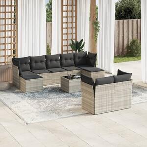 Maison Exclusive – 10-dielna záhradná súprava s vankúšmi, svetlošedá, polyratan