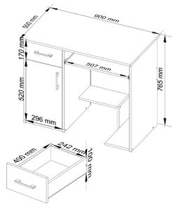 Ak furniture Volně stojící psací stůl Jay 90 cm bílý/černý lesk