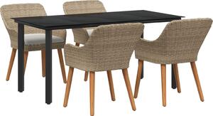 Maison Exclusive - Záhradný jedálenský set s vankúšom 5 pcs Béžová polyratan