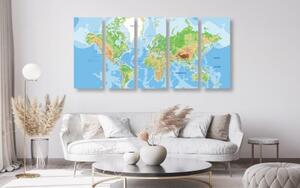 5-dielny obraz klasická mapa sveta - 100x50