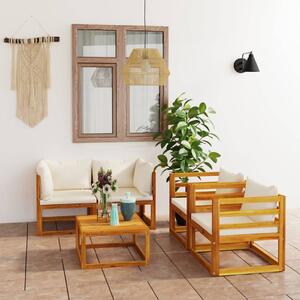 Maison Exclusive – 5-dielna záhradná súprava s vankúšmi, krémová, z masívneho akátového dreva