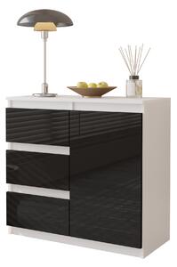 FURNICA - MIKEL - Komoda s 3 zásuvkami a 1 dvierkami - biela matná / čierna lesklá V75cm Š80cm H35cm