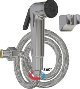 Chrómová ručná sprcha pre bidet, so 120 cm hadicou z nehrdzavejúcej ocele, otočnou hlavicou, spodným aktivačným tlačidlom | 3029