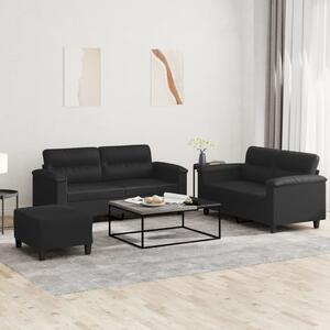 Maison Exclusive – 3-dielna sedacia súprava s vankúšmi, čierna umelá koža