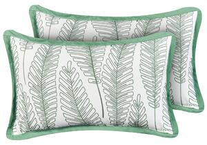 Sada 2 vonkajších dekoratívnych vankúšov zelená polyester 30 x 50 cm vzor listov záhradné doplnky