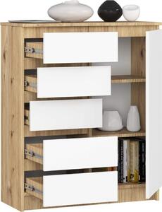 BDW - Komoda 5 zásuviek, obývacia izba, predsieň 80x97x35, dub artisan / biela