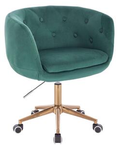 LuxuryForm DESIGN Kreslo MONTANA VELUR na zlaté podstave s kolieskami - zelené
