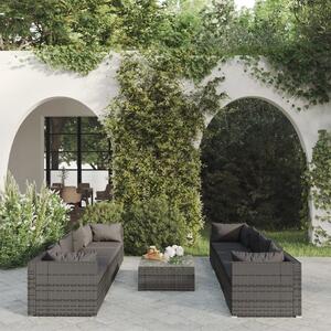 Maison Exclusive – 9-dielna záhradná súprava s vankúšmi, polyrotang, sivá