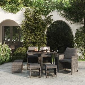 Maison Exclusive – 9-dielna záhradná jedálenská súprava s poduškami Poly Rattan Grey